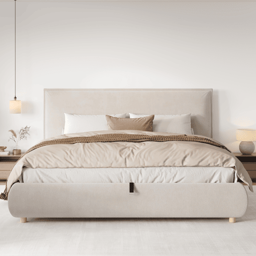 Cama de casal de veludo 180x200 cm com armazenamento,bege Cama de casal de veludo 180x200 cm com armazenamento,bege