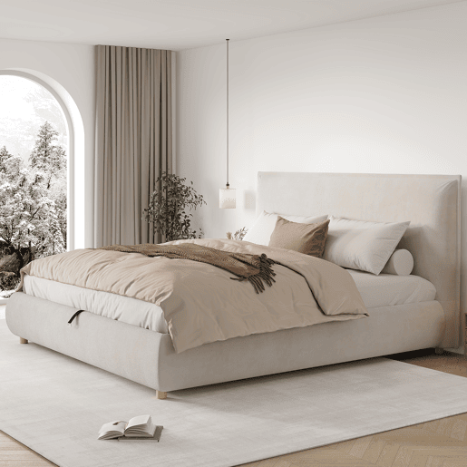 Cama de casal de veludo 180x200 cm com armazenamento,bege Cama de casal de veludo 180x200 cm com armazenamento,bege