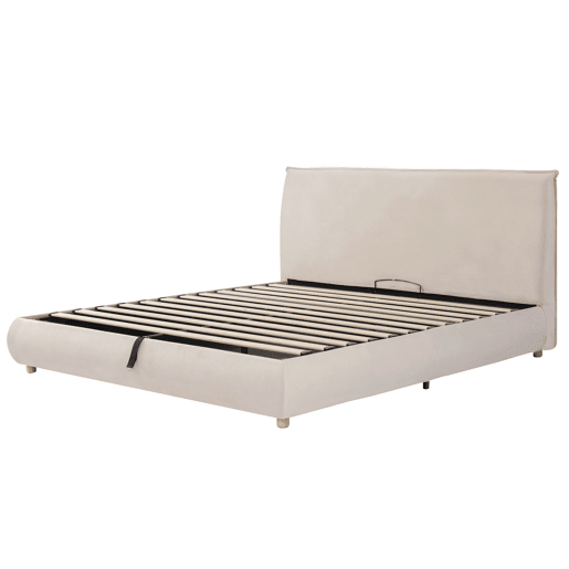 Cama de casal de veludo 180x200 cm com armazenamento,bege Cama de casal de veludo 180x200 cm com armazenamento,bege