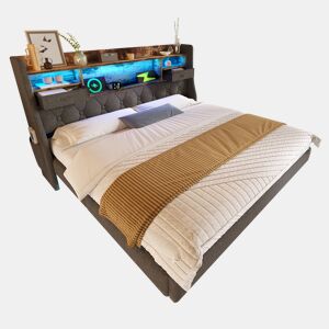 Cama de casal de linho 140x190 cm com luz led,cinza