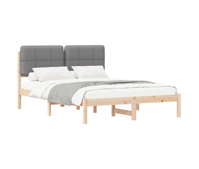 Estructura de cama matrimonial estilo con cabecera tapizada gris claro