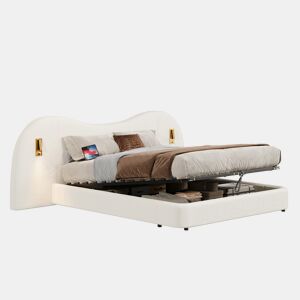 Cama de casal de tecido 180x200 cm com armazenamento,branco