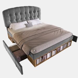 Cama de casal de veludo 140x200 cm,cinza