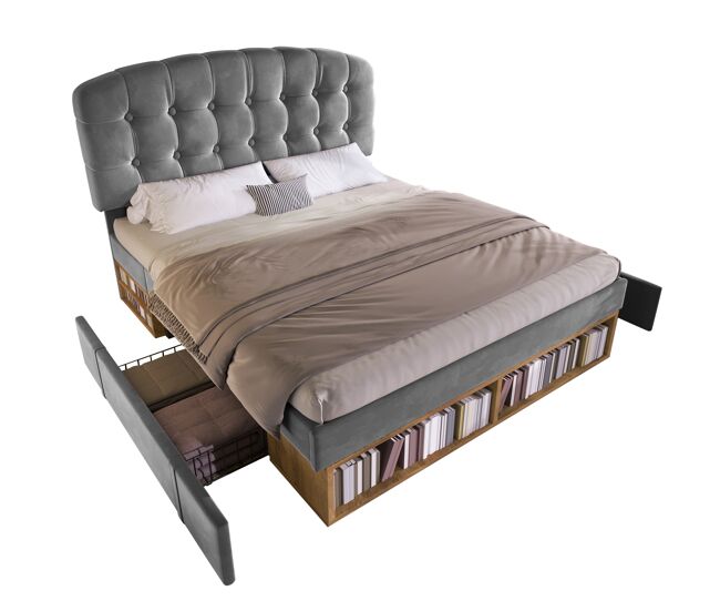 Cama de matrimonio de terciopelo 151x207