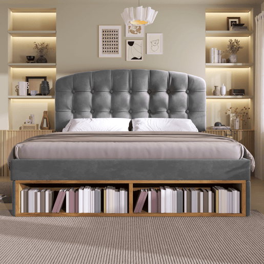 Cama de casal de veludo 140x200 cm,cinza Cama de casal de veludo 140x200 cm,cinza