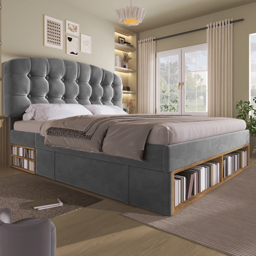 Cama de casal de veludo 140x200 cm,cinza Cama de casal de veludo 140x200 cm,cinza