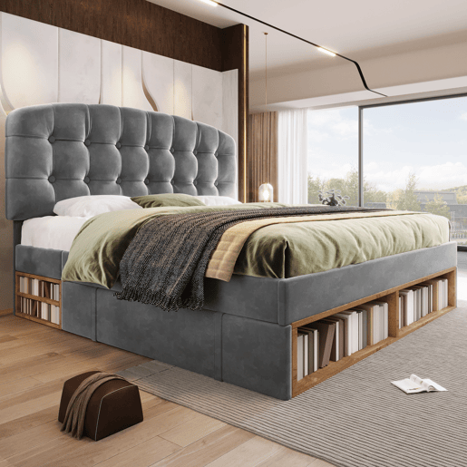 Cama de casal de veludo 140x200 cm,cinza Cama de casal de veludo 140x200 cm,cinza