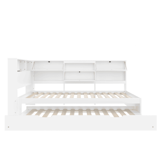 Cama nido 90x200 cm - sofá-cama, cabeceira com arrumação, cama extraível, sem colchão - branco