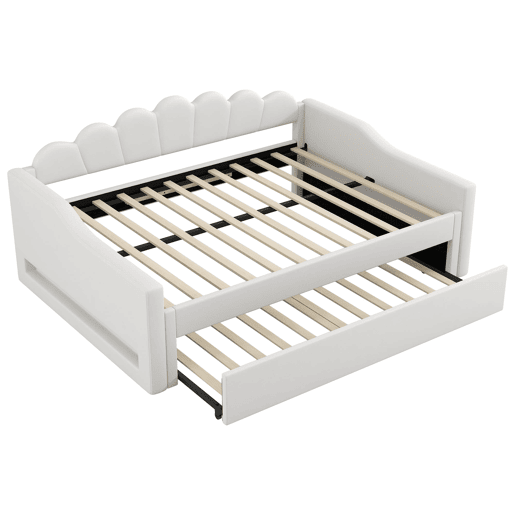 Cama estrado estofada 140x200 - faixa LED e cama extraível - bege