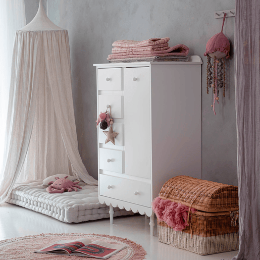 Cómoda 5 gavetas 1 porta Wood Luck Babushka Branco