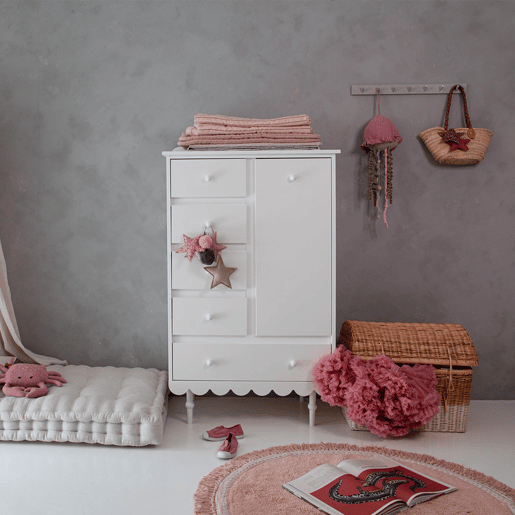 Cómoda 5 gavetas 1 porta Wood Luck Babushka Branco