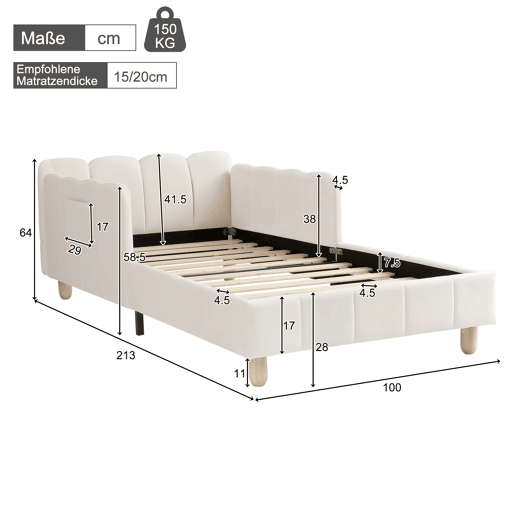 Cama de solteiro de veludo 90x200 cm,bege