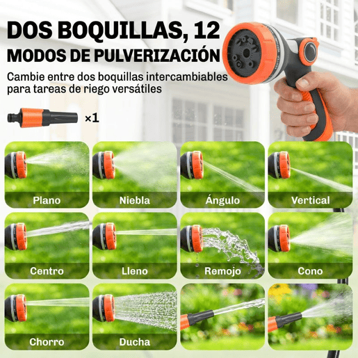 Outsunny Carretel de Mangueira para Jardim 28+2 m com 12 Modos de Pulverização Carretel de Mangueira de Jardim de Parede com Bloqueio Automático e Retracção Controlada Suporte Orientável 180° Laranja