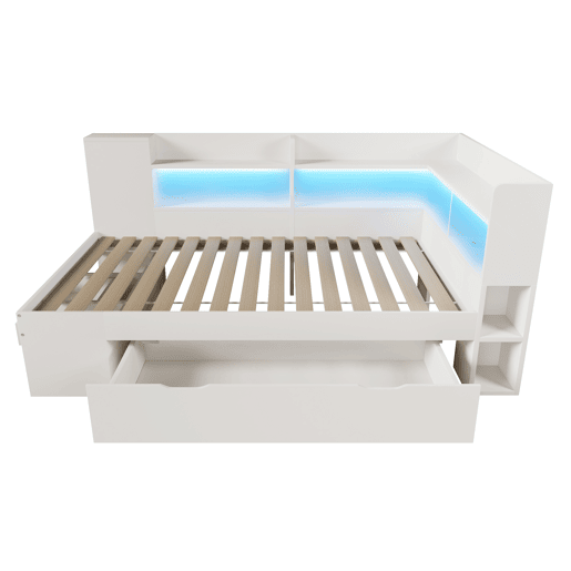 Cama extra 90x200 cm - LED, USB Tipo-C, armazenamento - branca Cama extra 90x200 cm - LED, USB Tipo-C, armazenamento - branca