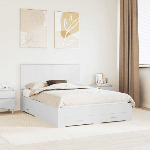 Estrutura De Cama De Casal Moderno - Branco 140 x 200 cm Madeira processada