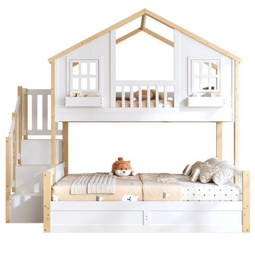Beliche de madeira de pinho 140x200(90x200) cm com luz led,branco+natural Beliche de madeira de pinho 140x200(90x200) cm com luz led,branco+natural