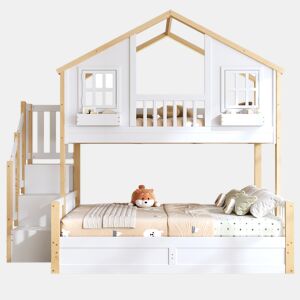 Beliche de madeira de pinho 140x200(90x200) cm com luz led,branco+natural