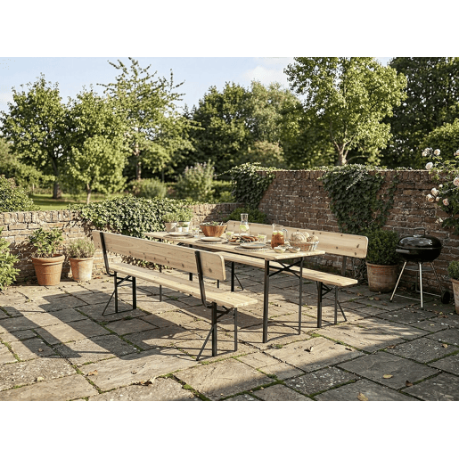 Conjunto de mobiliário de jardim Lisbon em madeira com encosto - 220 cm - Castanho