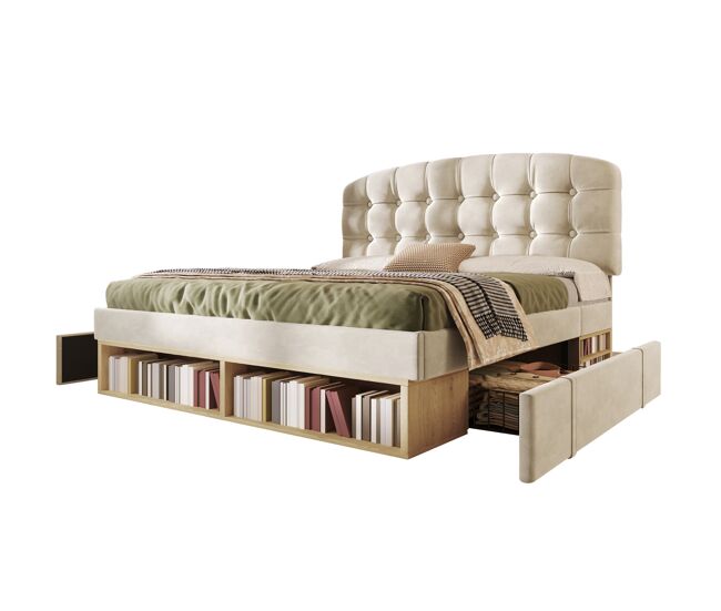 Cama de matrimonio de terciopelo 140x190 cm,beige