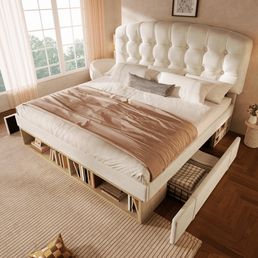 Cama de casal de veludo 140x190 cm,bege