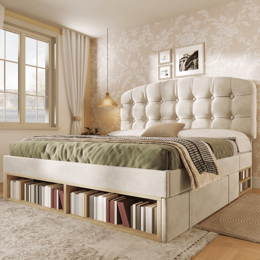 Cama de casal de veludo 140x190 cm,bege