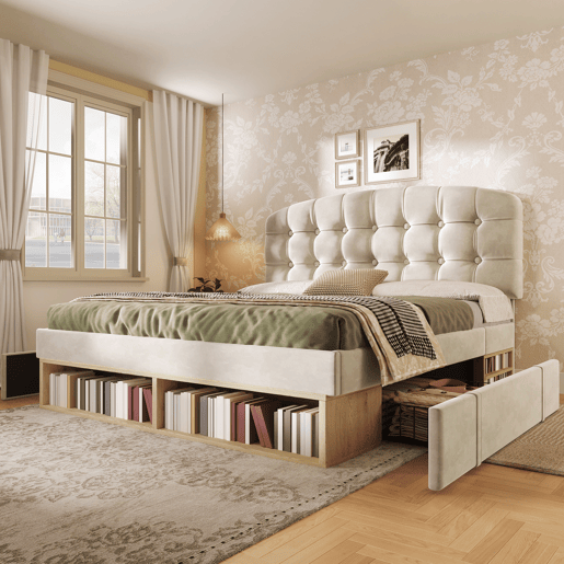 Cama de casal de veludo 140x190 cm,bege