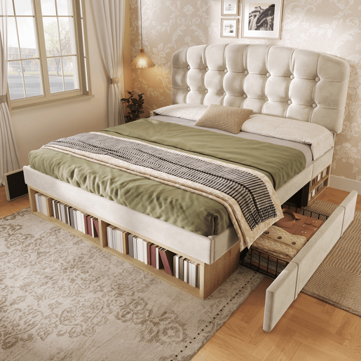 Cama de casal de veludo 140x190 cm,bege