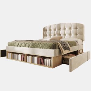 Cama de casal de veludo 140x200 cm,bege