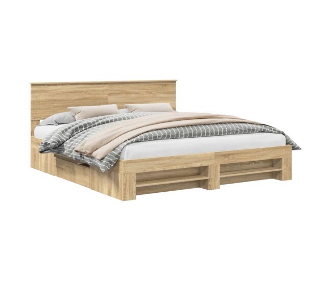 Estructura de cama matrimonial estilo con cabecera roble sonoma 180 x 200 cm