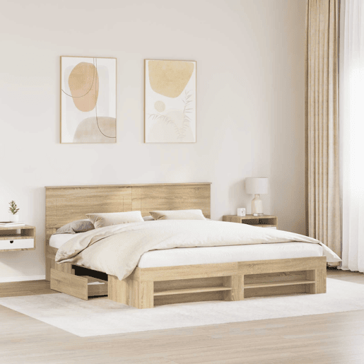 Estrutura da Cama de casal moderno com cabeceira Carvalho Sonoma 180 x 200 cm
