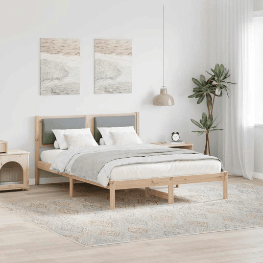 Estrutura da Cama de casal simple com cabeceira Cinzento-claro 135 x 190 cm
