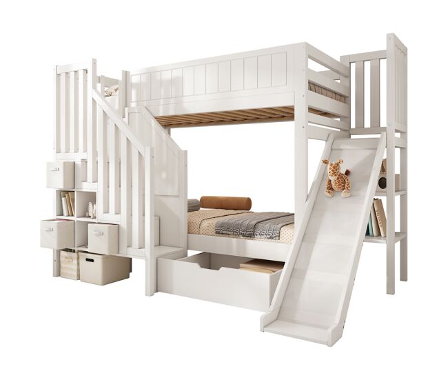 Litera infantil de madera maciza 90x200 cm,blanco