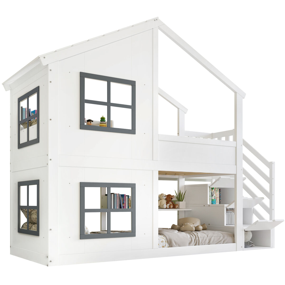 litera infantil de madera maciza 90x200 cmblancogris