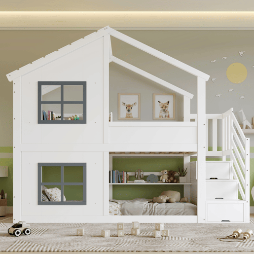 Beliche de madeira maciça 90x200 cm,branco+cinza Beliche de madeira maciça 90x200 cm,branco+cinza