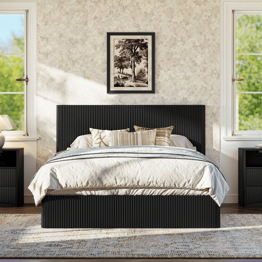 Cama moderna 160x200 cm - Sistema de elevação hidráulico, amplo espaço de arrumação, ripas de madeira maciça, superfície fácil de limpar - Preto