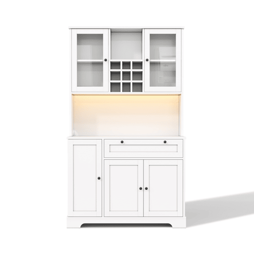 Armário alto de cozinha 180x105x40 cm - com prateleira para especiarias, LED e tomada - Branco