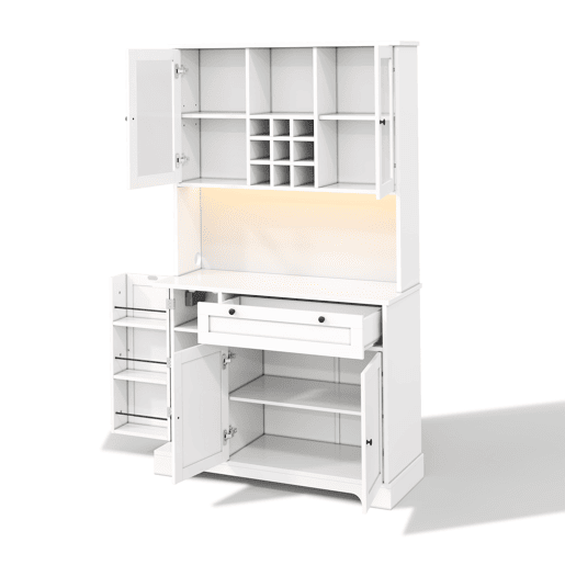 Armário alto de cozinha 180x105x40 cm - com prateleira para especiarias, LED e tomada - Branco
