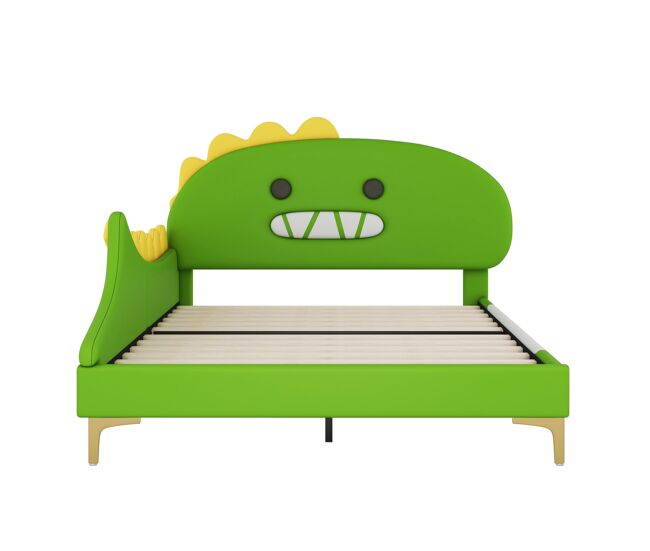 Cama infantil 140x200cm - forma de dinosaurio, cama plana, material pu - verde