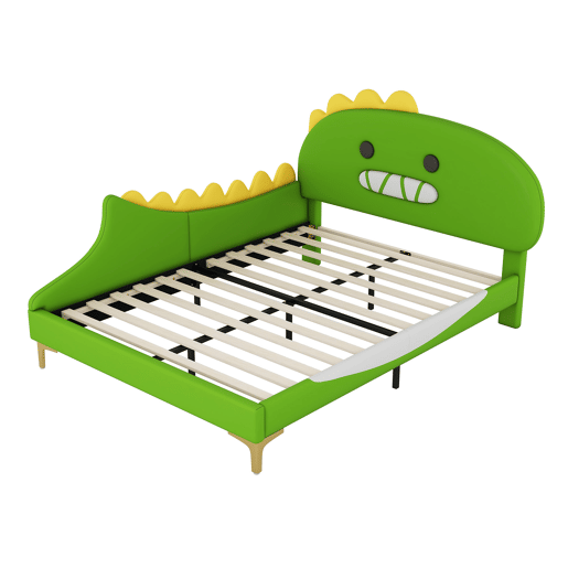 Cama infantil 140x200cm - Forma de dinossauro, cama plana, material PU - Verde