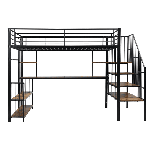 Cama loft 120x200cm - Escada lateral com corrimão, porta de carga, cabides, prateleira, proteção contra tombamento - Preto + Nogueira Escura Cama loft 120x200cm - Escada lateral com corrimão, porta de carga, cabides, prateleira, proteção contra tombamento - Preto + Nogueira Escura