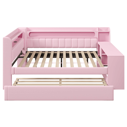 Cama nido estofada 140x200 - USB LED com secretária - Rosa