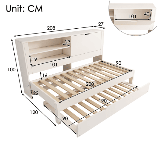 Cama gavetão de madeira maciça 90x200 cm,branco