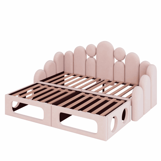 Sofá-cama estofado 180x200 - multifuncional 2 em 1, com cama para animais de estimação, tecido de veludo, base de colchão e encosto - rosa