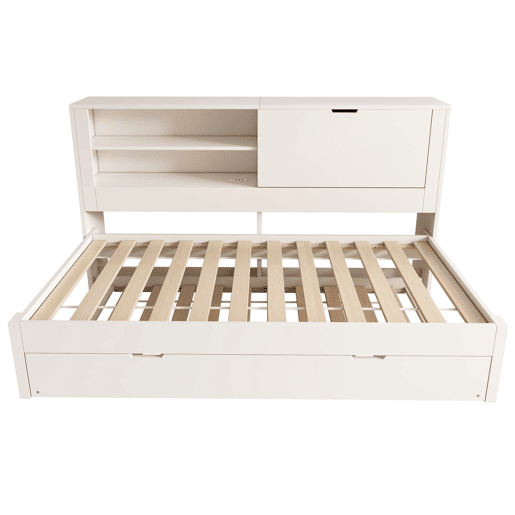 Sofá-cama individual 90x200 - com cama extra, arrumação, USBUSB-C, branco