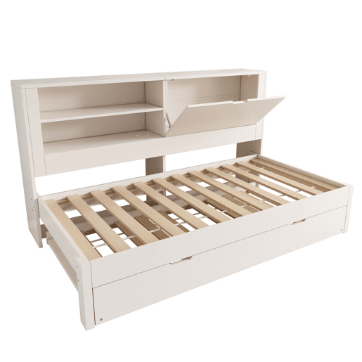 Sofá-cama individual 90x200 - com cama extra, arrumação, USBUSB-C, branco
