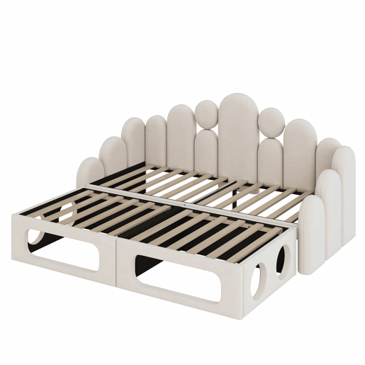 Sofá-cama 180x200 cm - 2 em 1 multifuncional com cama para animais de estimação, estofado em veludo, com base de colchão e encosto - Bege