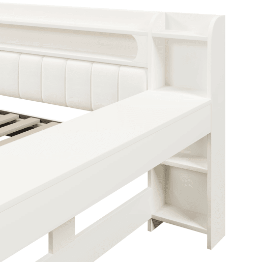 Sofá-cama estofado 140x200 - com USB, LED, secretária e 2 gavetas - branco