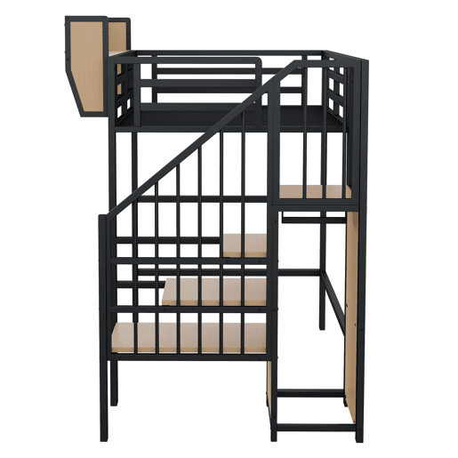 Cama alta 90x200 - Com escada de segurança e espaço de arrumação flexível - Preto Cama alta 90x200 - Com escada de segurança e espaço de arrumação flexível - Preto