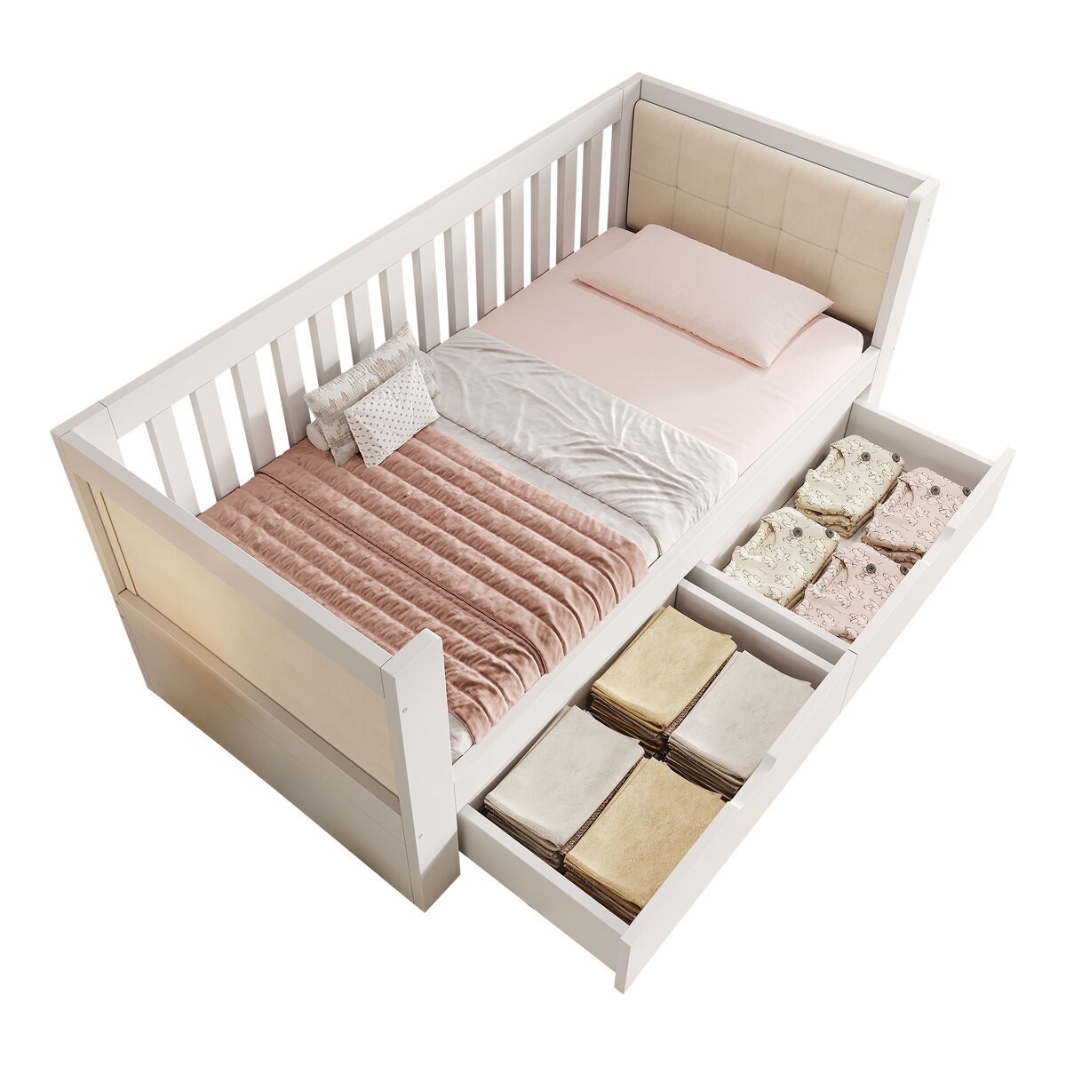 Cama infantil,cama individual de madera maciza 90x200 cm,blanco