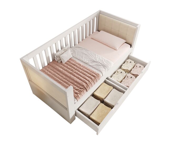 Cama infantil,cama individual de madera maciza 90x200 cm,blanco